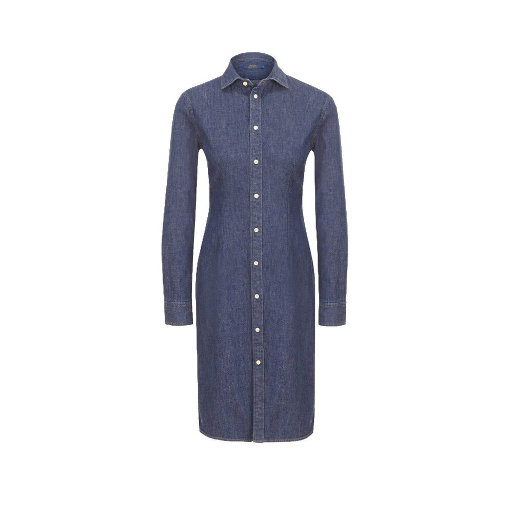 NWT Polo Ralph Lauren Stretch Denim Shirt Dress in Medium Indigo Blue 6 - Picture 1 of 6
